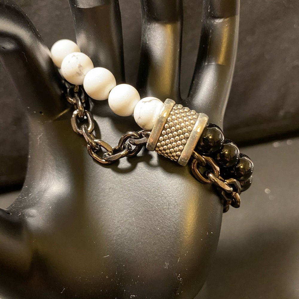 Natural Map Stone Stainless Steel wrap Bracelet